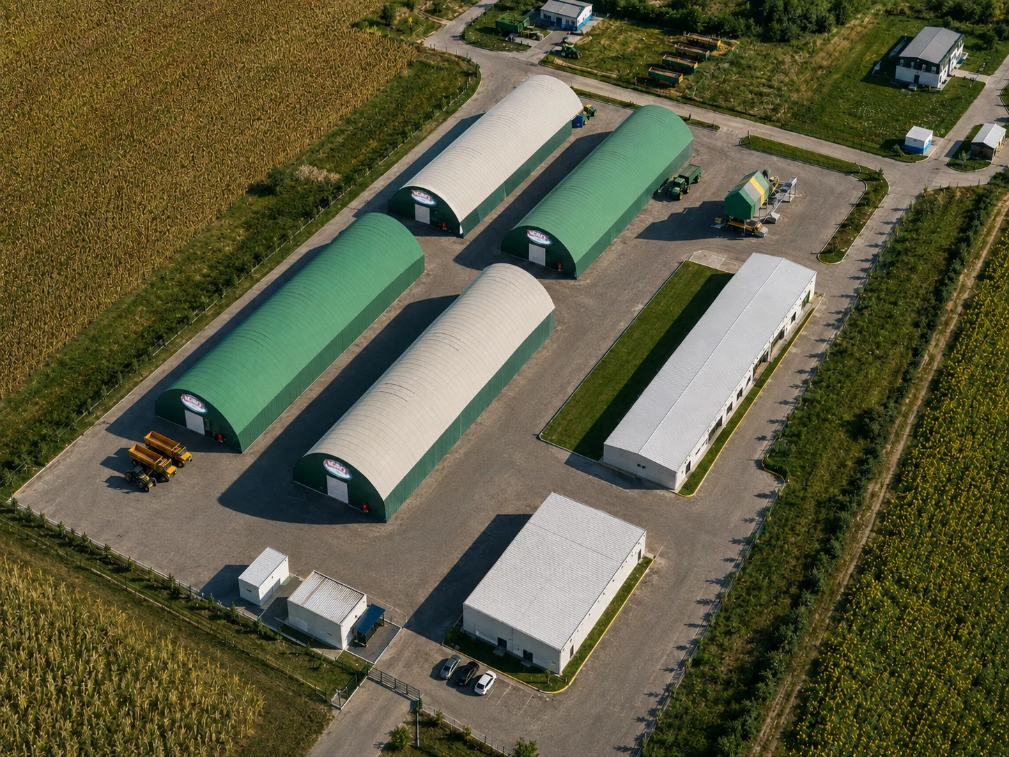 Aerial view of AGRO-AK hangars