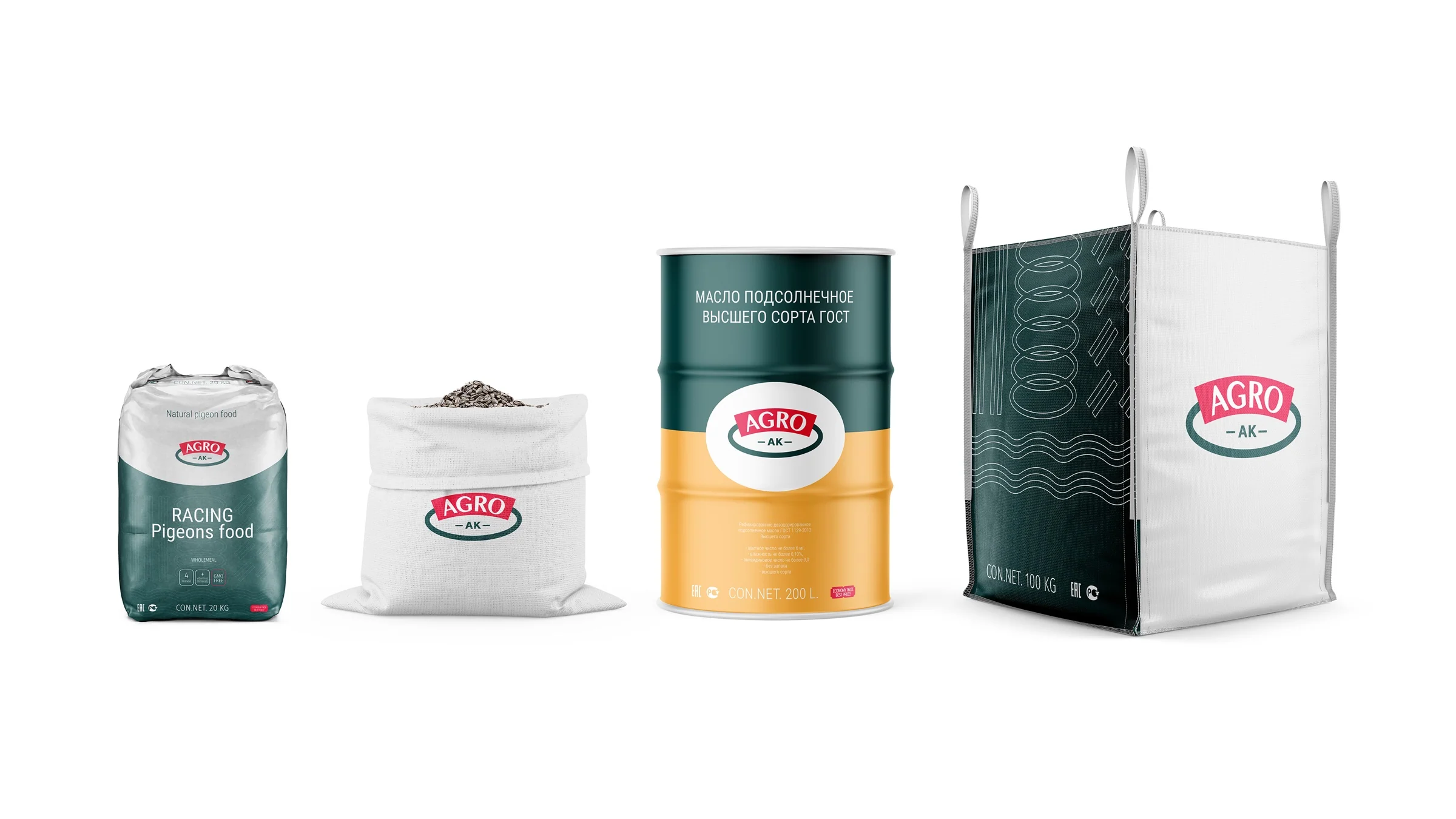 AGRO-AK packaging system: feed, grain, sunflower oil, and industrial containers