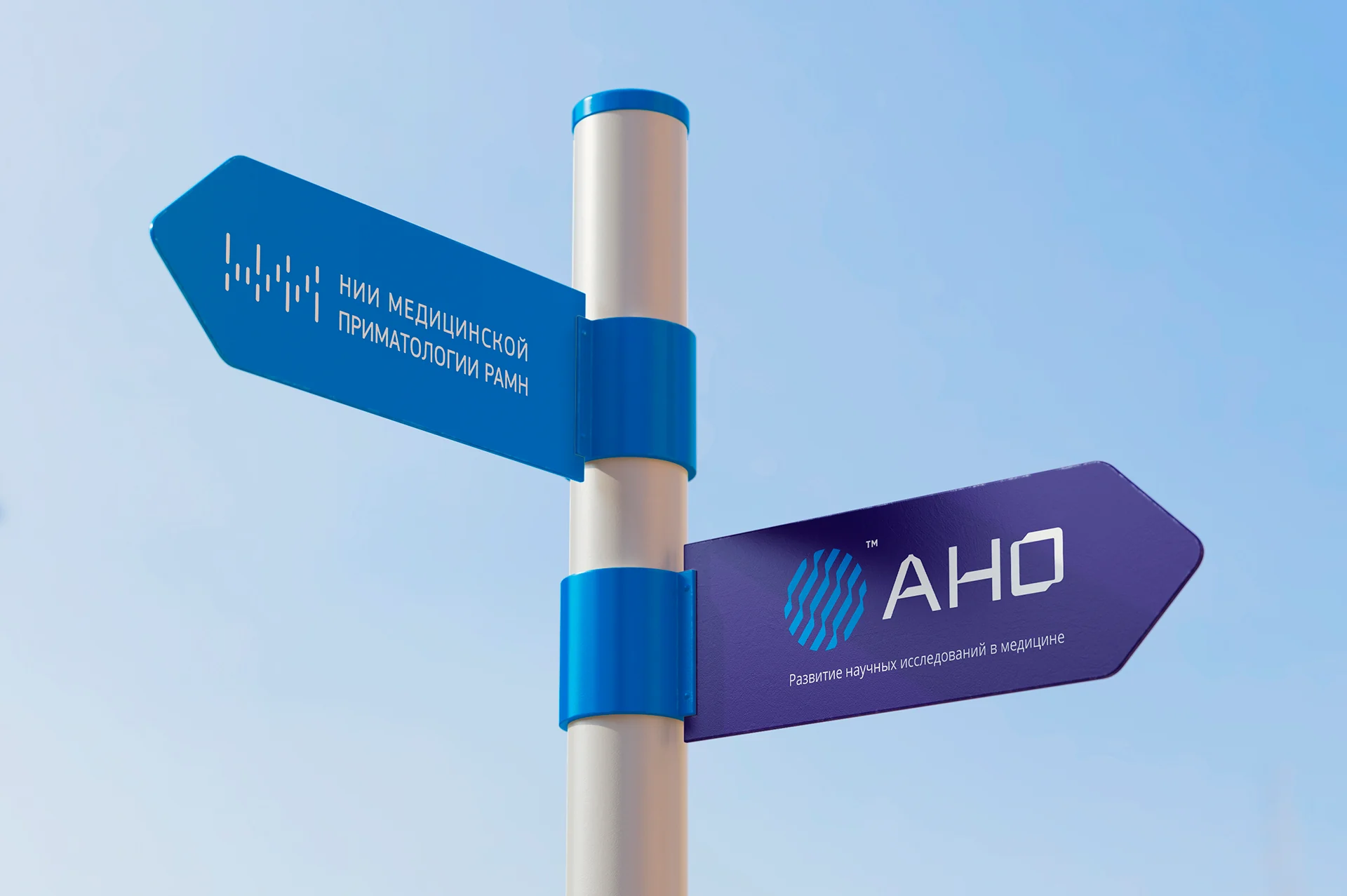 Conceptual wayfinding stand in the RNIM nonprofit identity