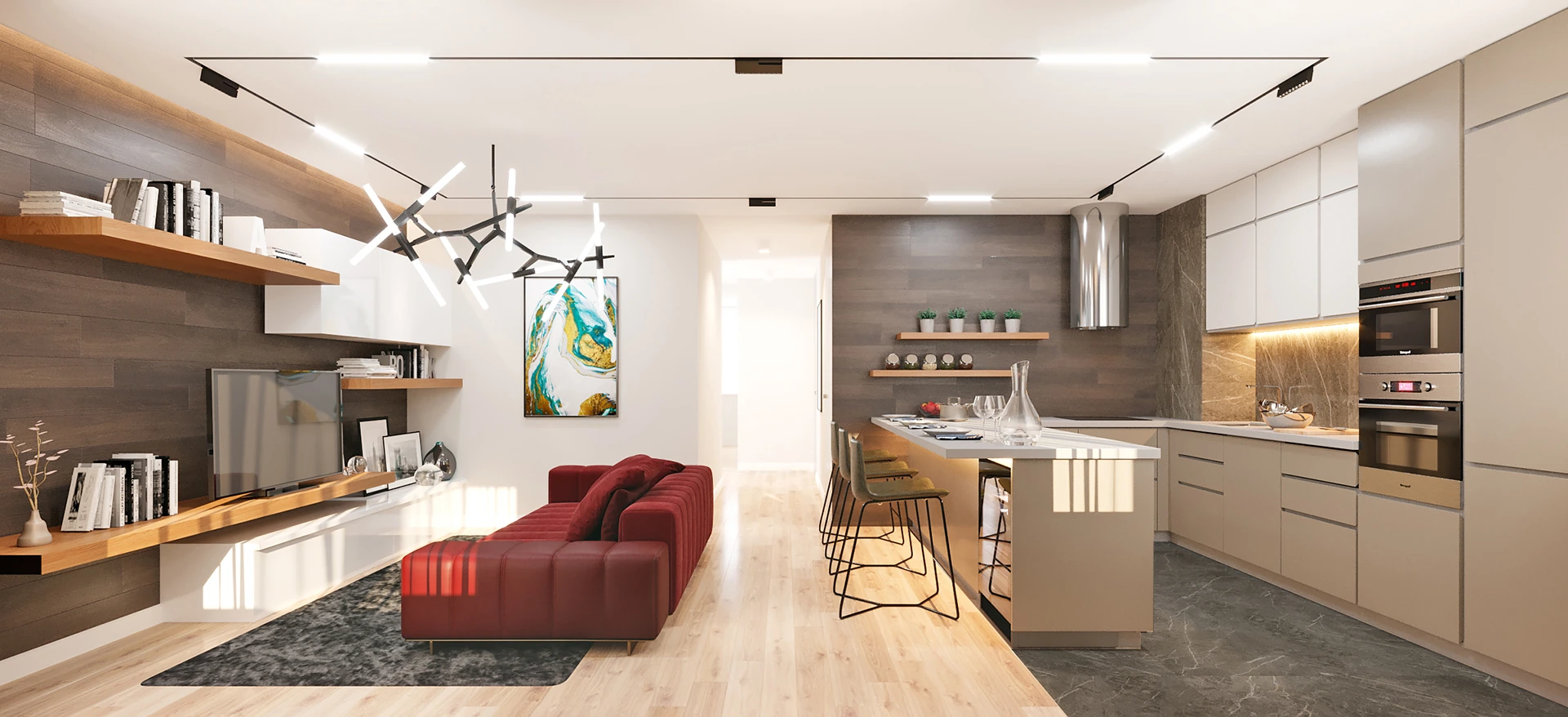 Open kitchen and living area · visualization