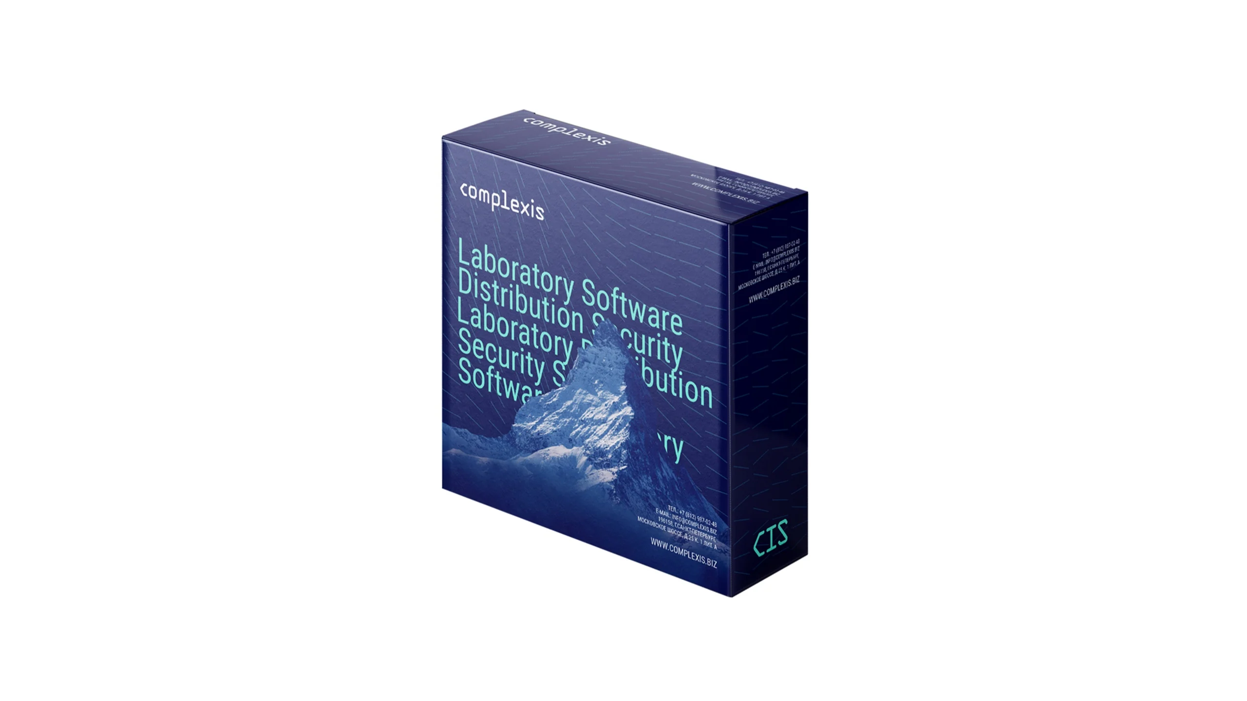 Complexis branded box with mountain imagery