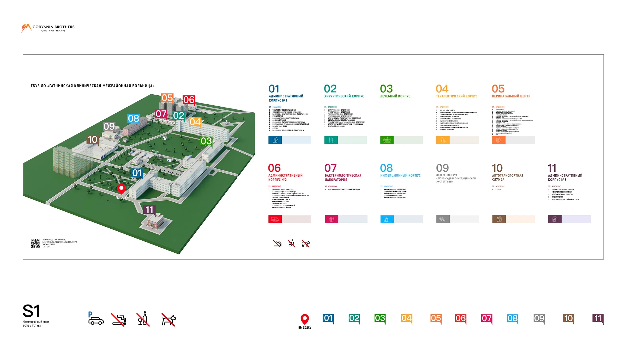 3D site map and information notes for Gatchina Clinical Multidisciplinary Hospital