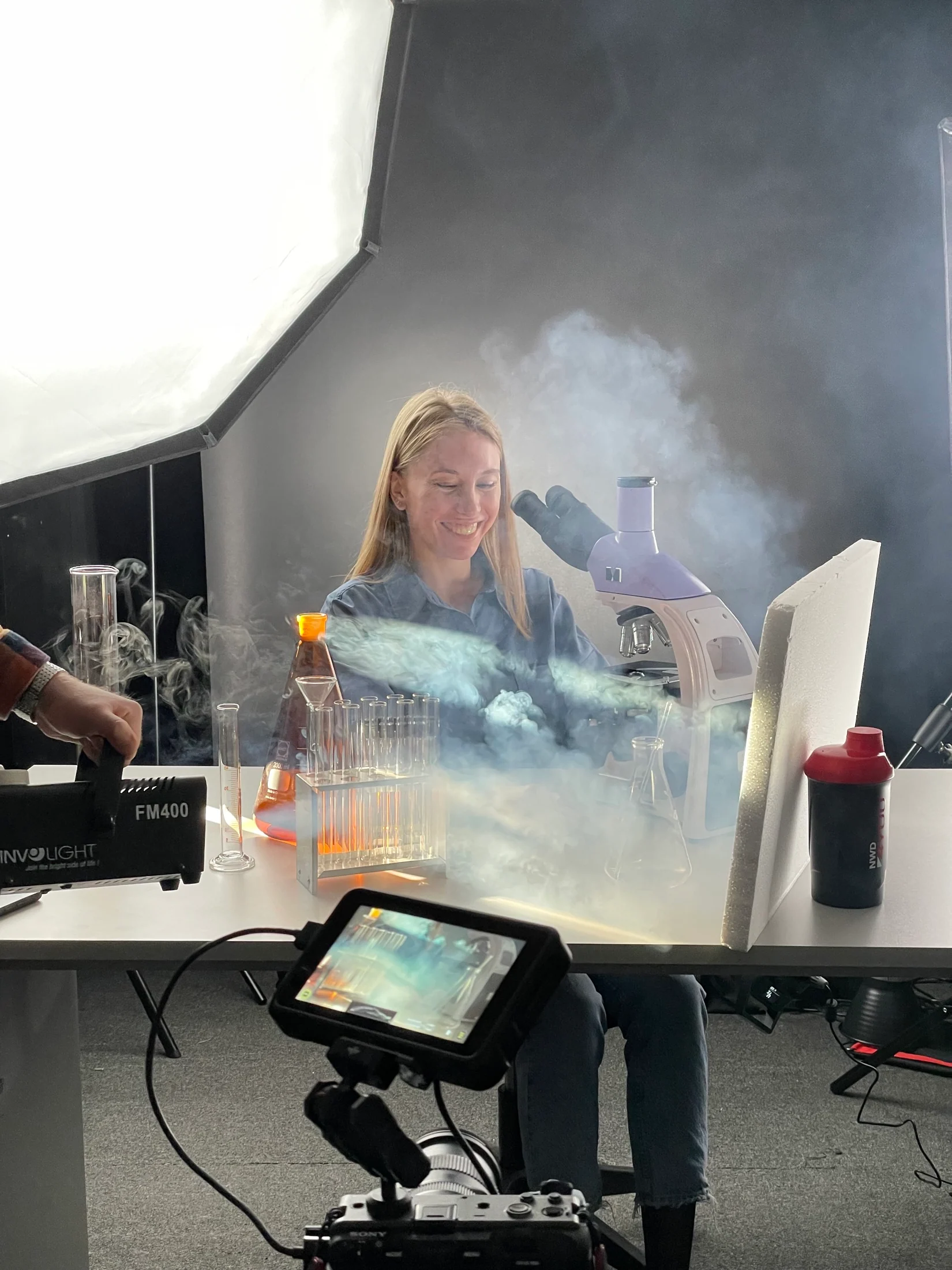 MAGUS advertising film set with camera and lighting