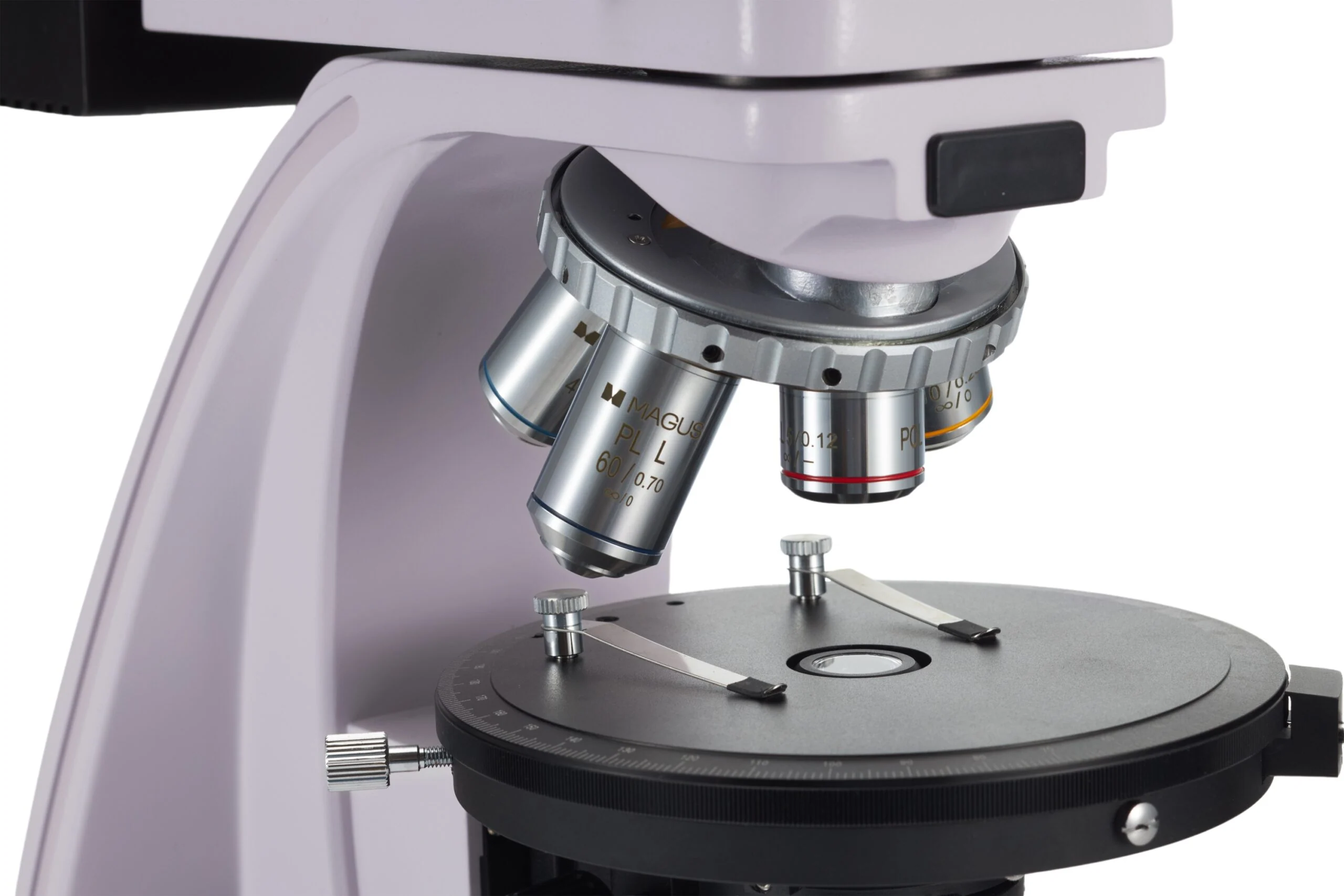 MAGUS POL850 catalog photograph: objectives and specimen stage on a white background
