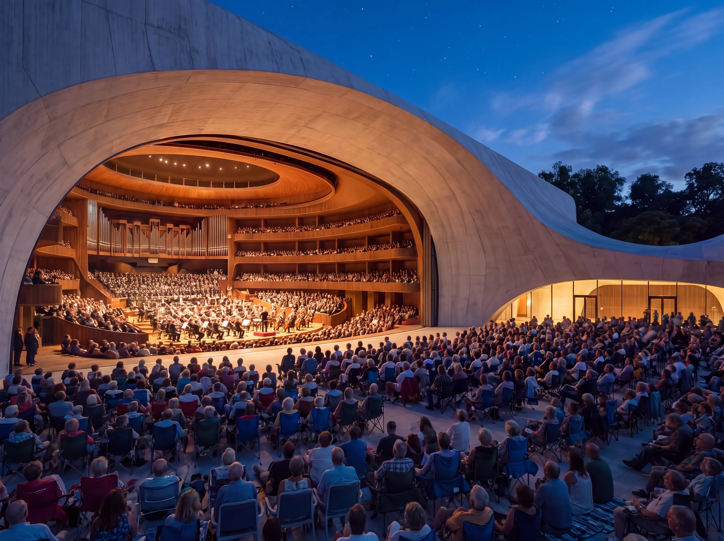Large ORBIT360 outdoor stage with an audience on the exterior plaza