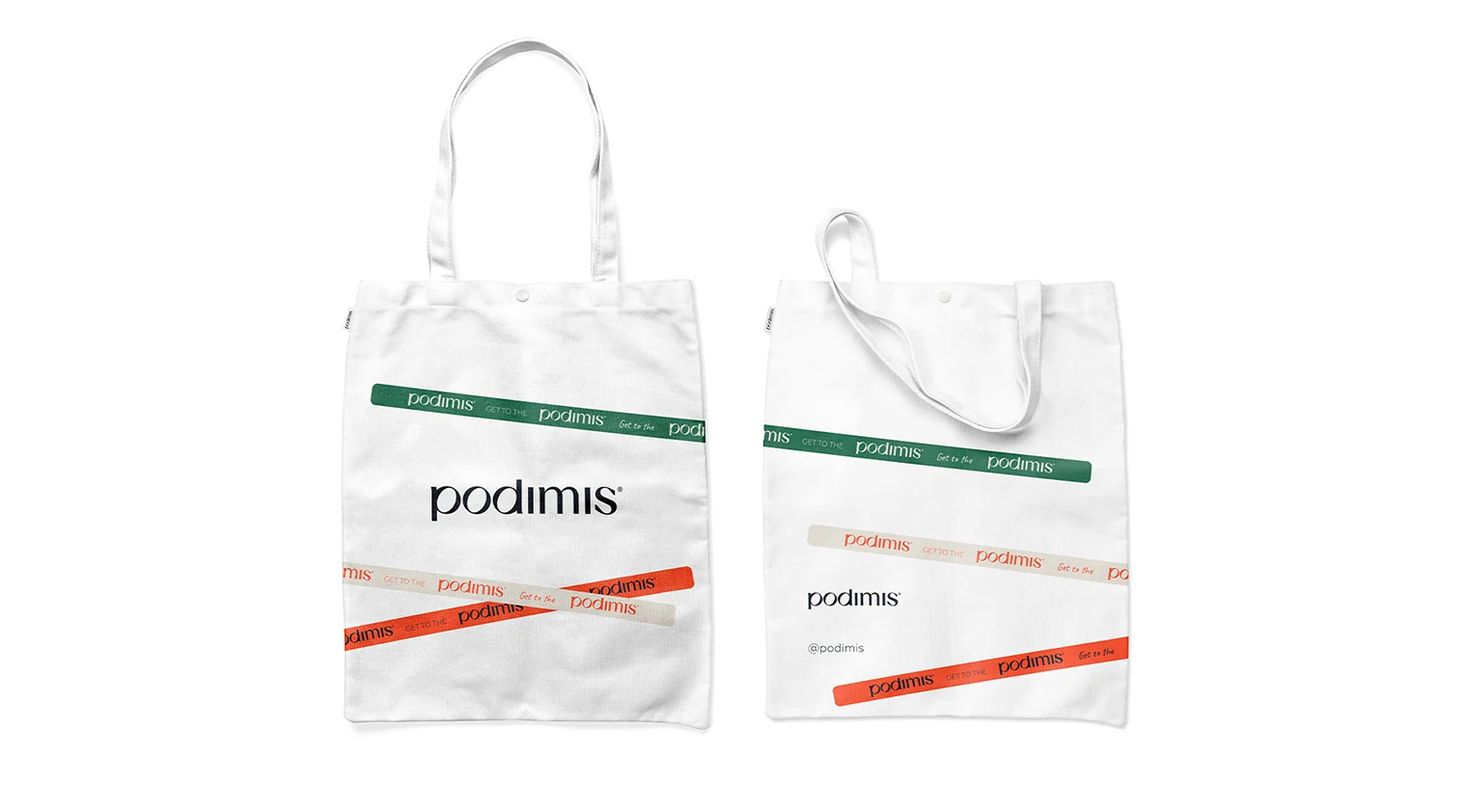 Two PODIMIS branded tote bags