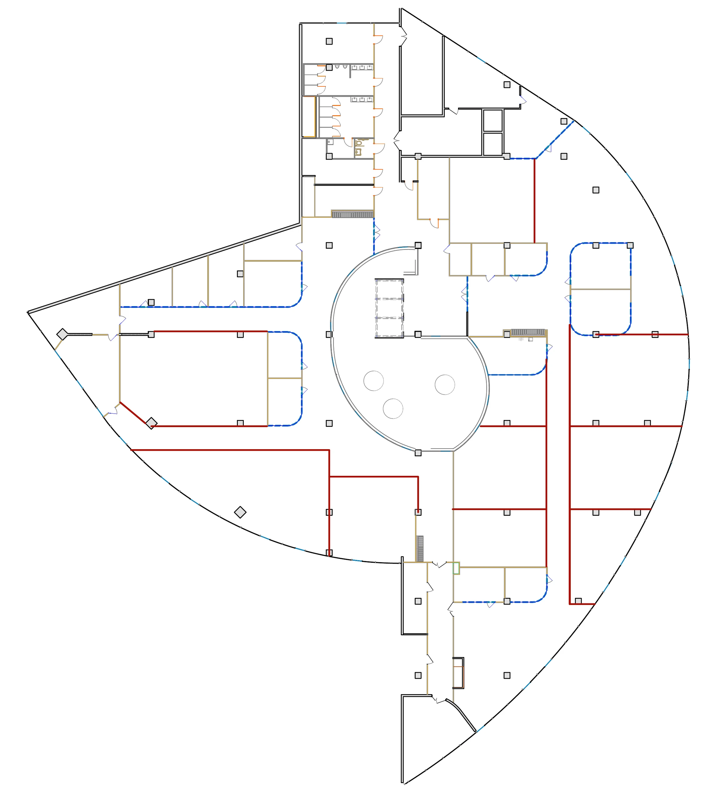 Potential positions of future glass partitions
