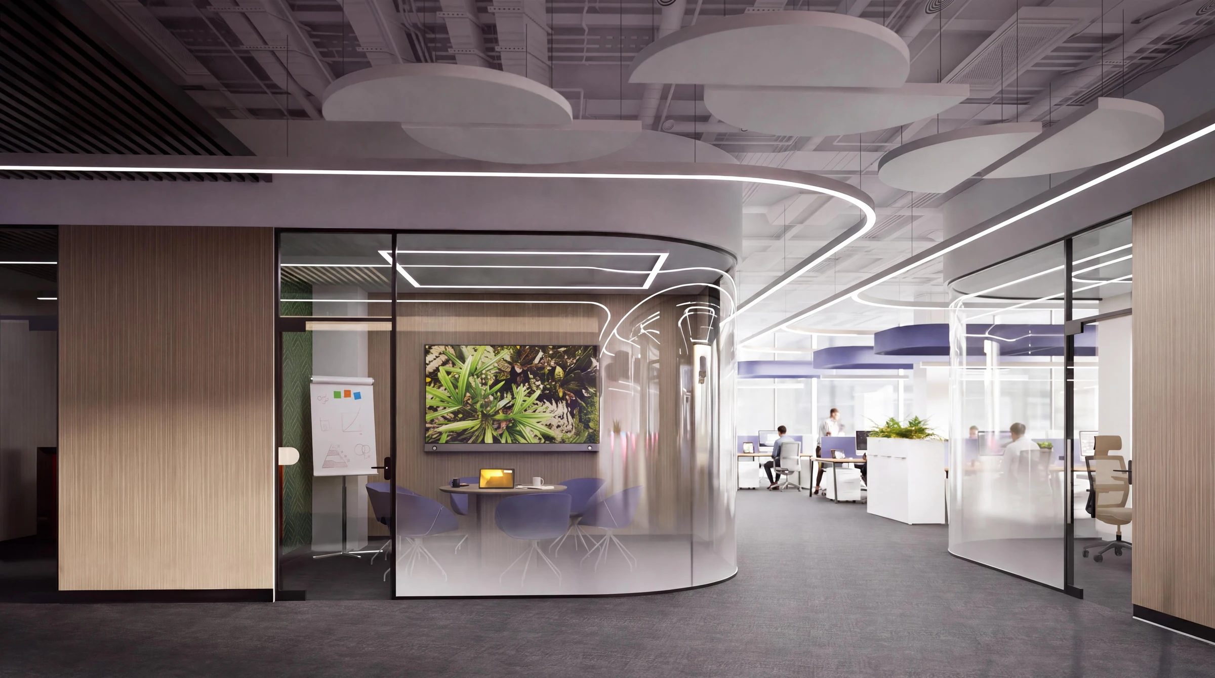 Entrance area and glazed meeting room