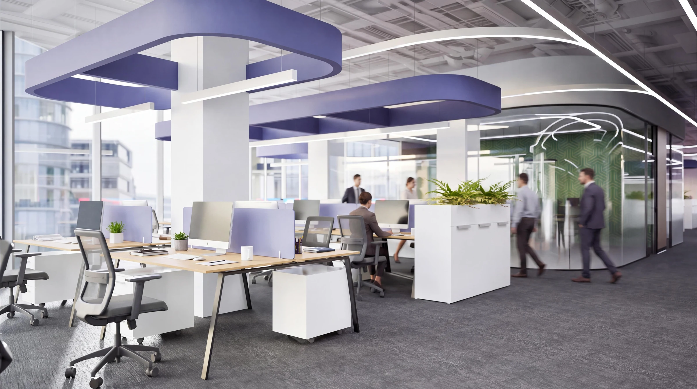 Local workgroup: desks, storage, and planting