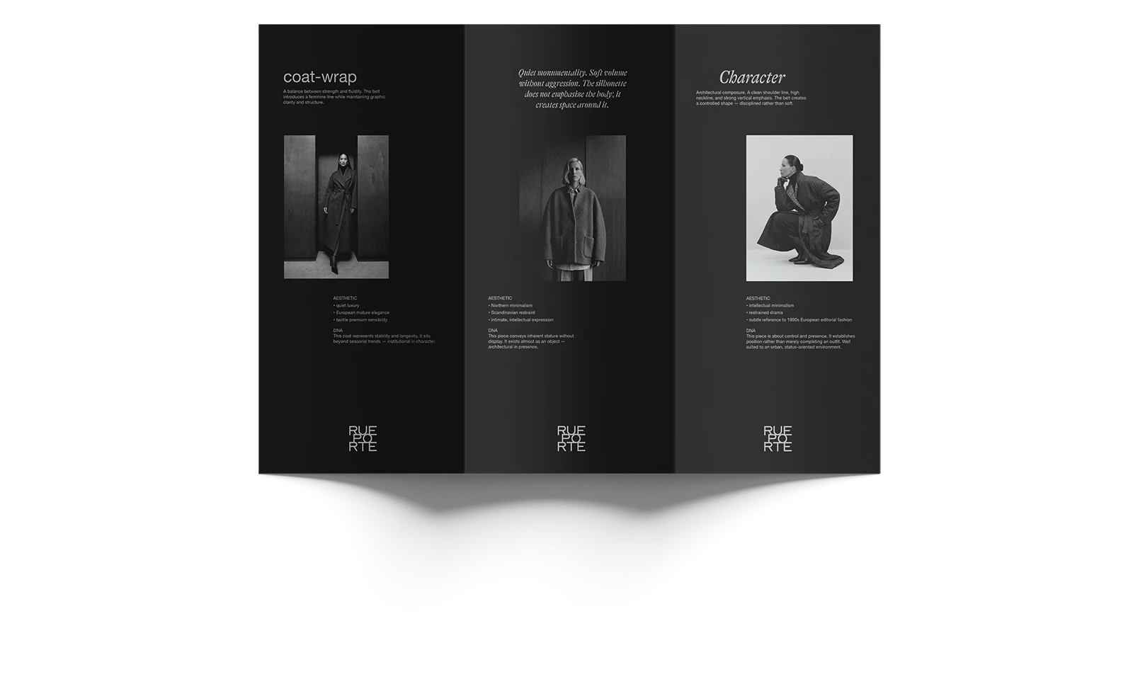 RUEPORTE branded folding flyer mockup