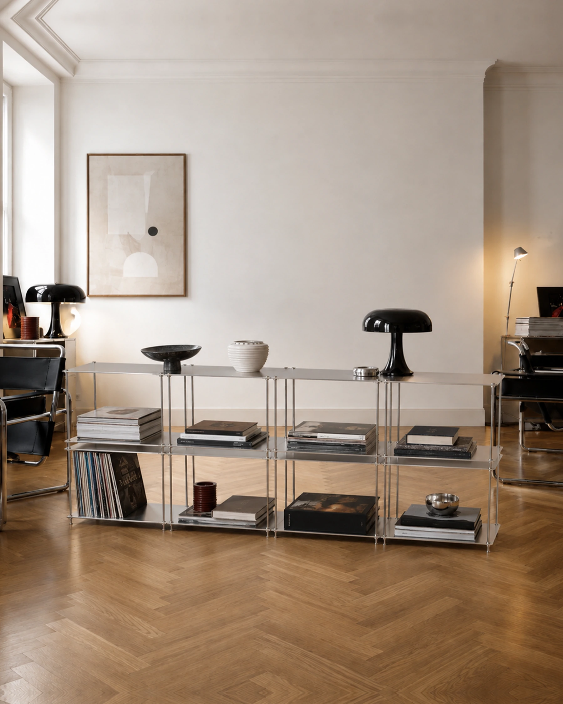 RX8 visualization with books and collected objects in a residential interior