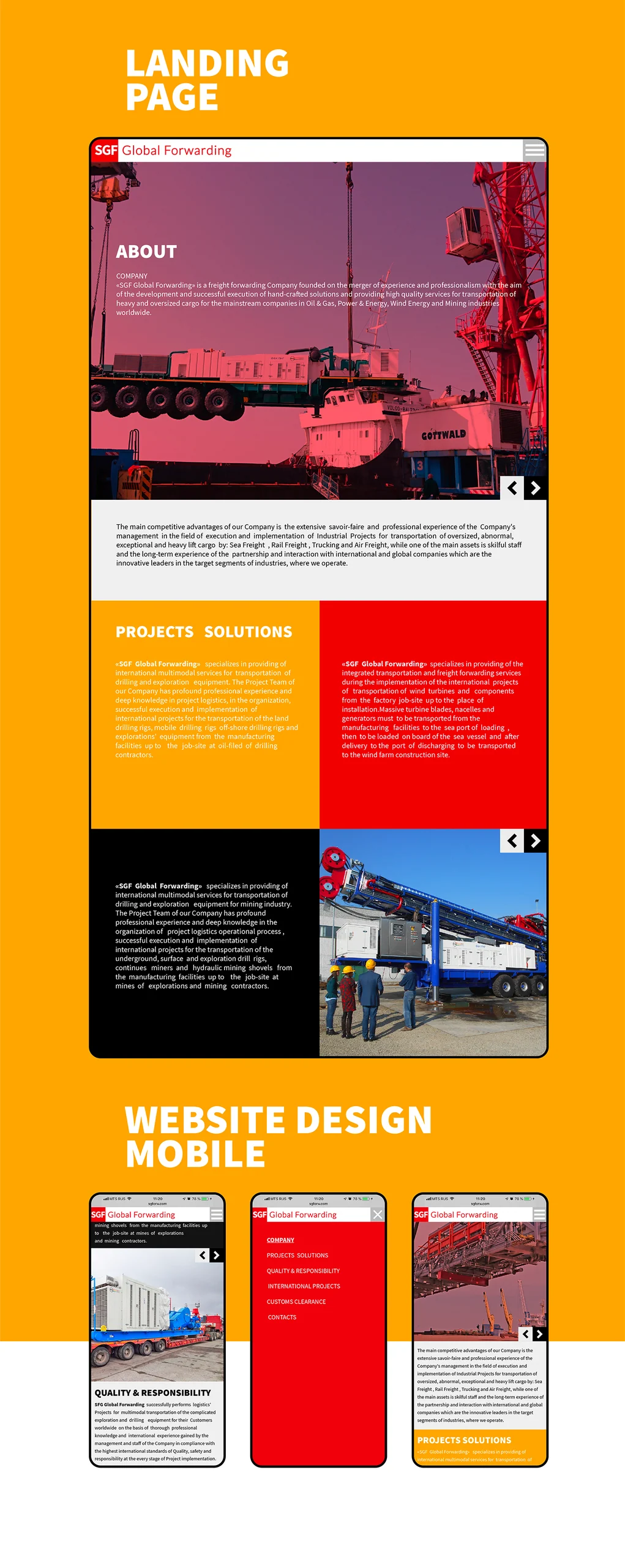 Complete page and mobile screens of the SGF Global Forwarding website