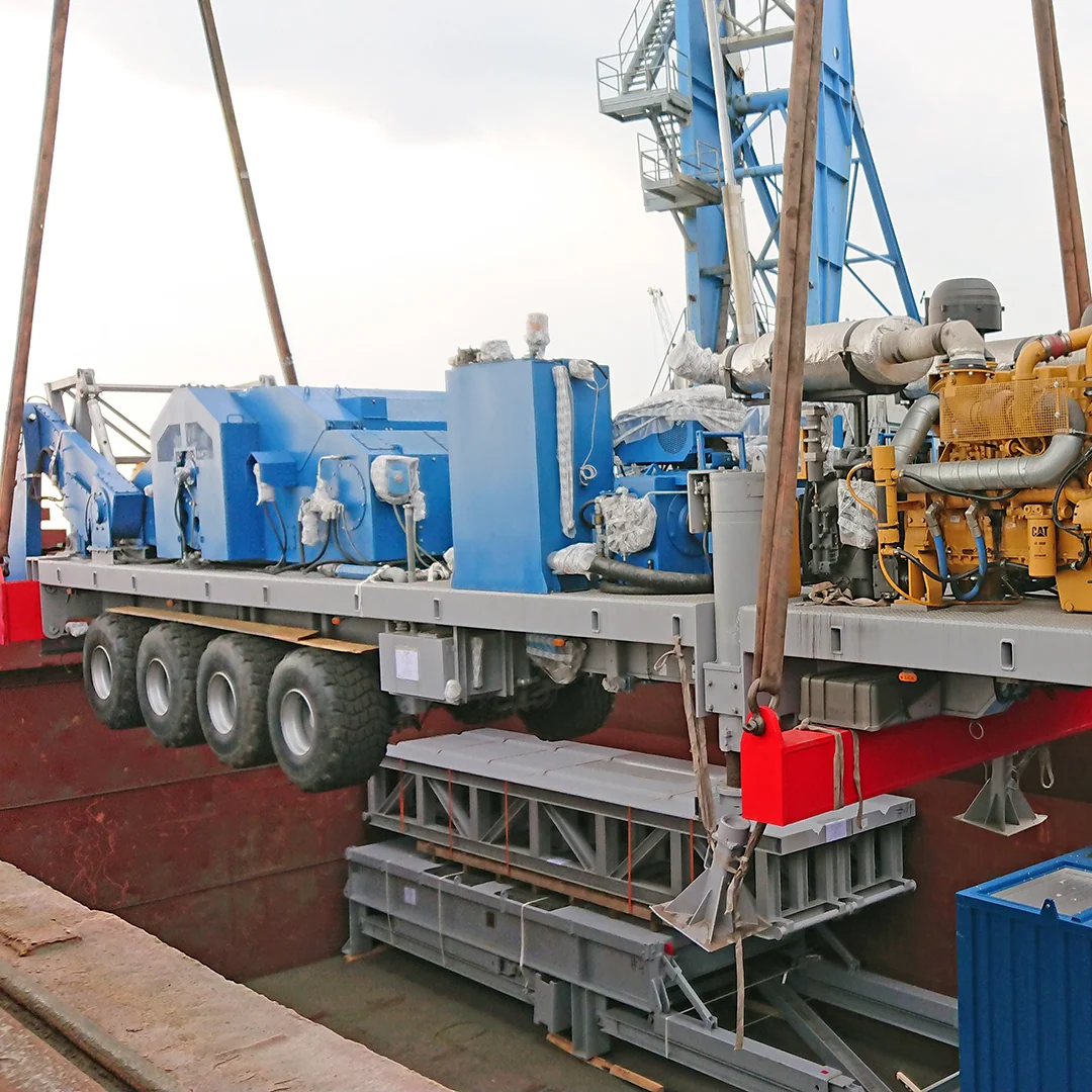 Industrial equipment being lifted in a port