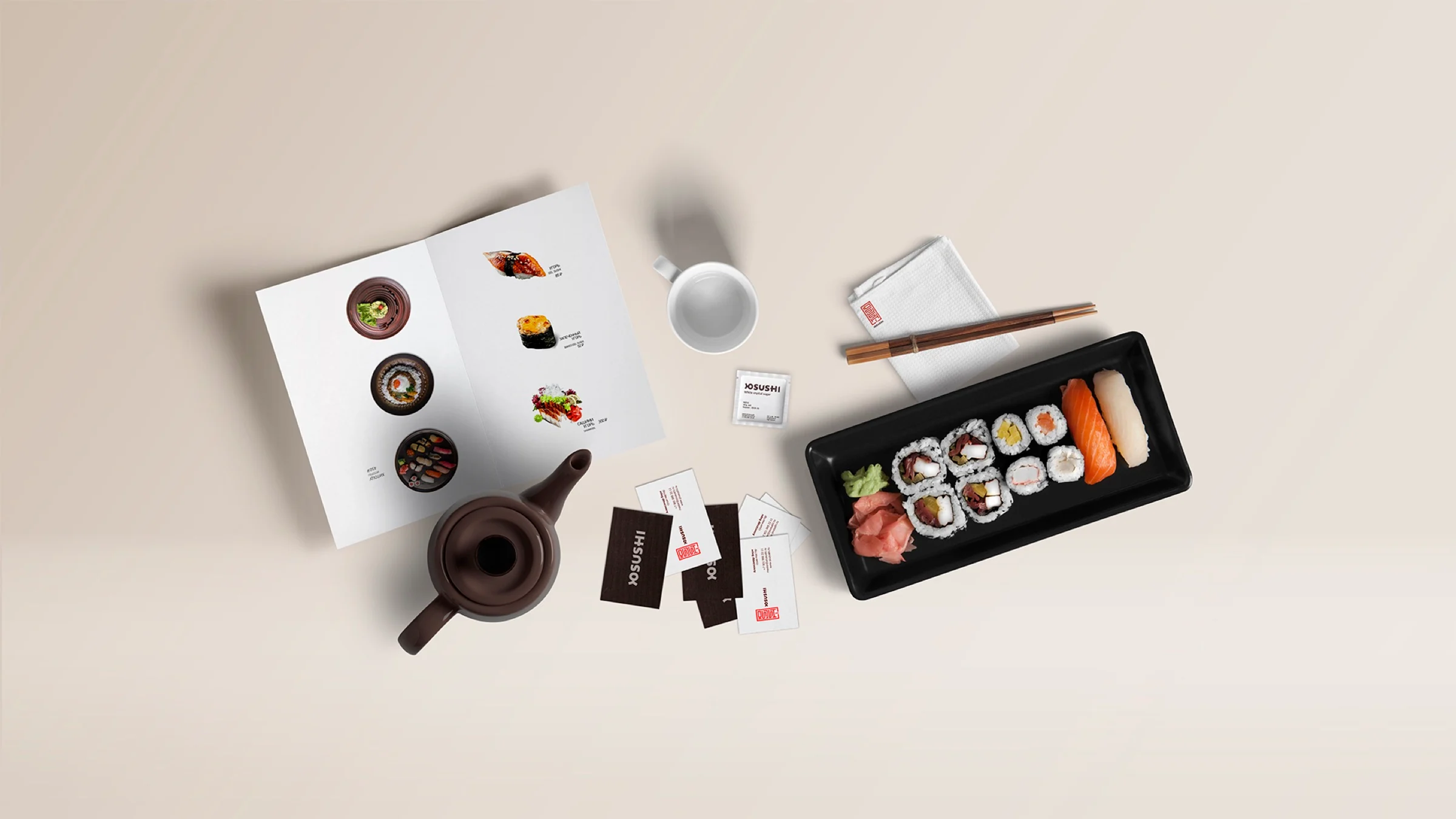YouSUSHI table setting and branded materials