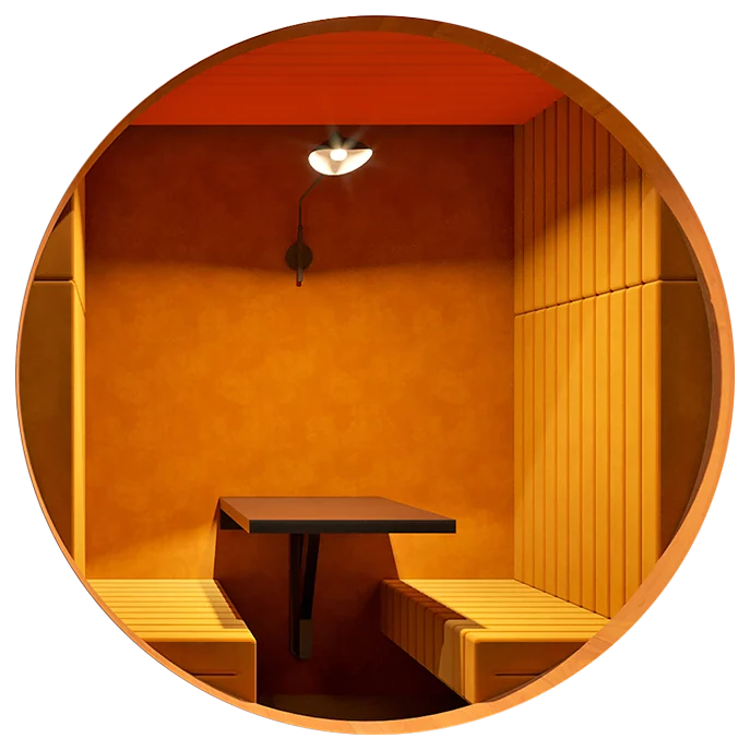 Orange meeting room from &PLACE! Melnik coworking on a neutral background